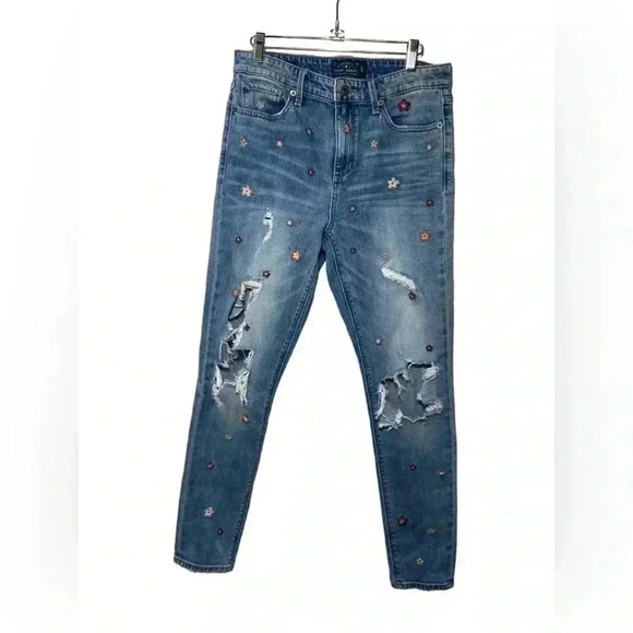 Lucky Brand Bridgette Embroidered Skinny Jeans | Size 6 Distressed Floral Denim - Picture 1 of 10